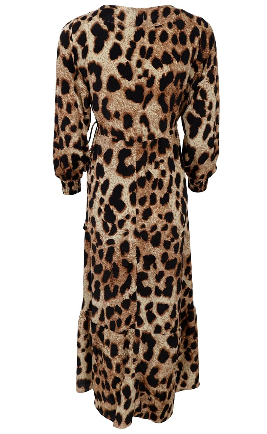 Black Colour Luna wrap dress golden leopard