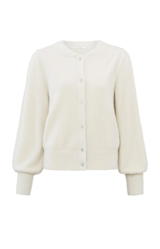 YAYA Fluffy cardigan with round neck long sleeves and buttons