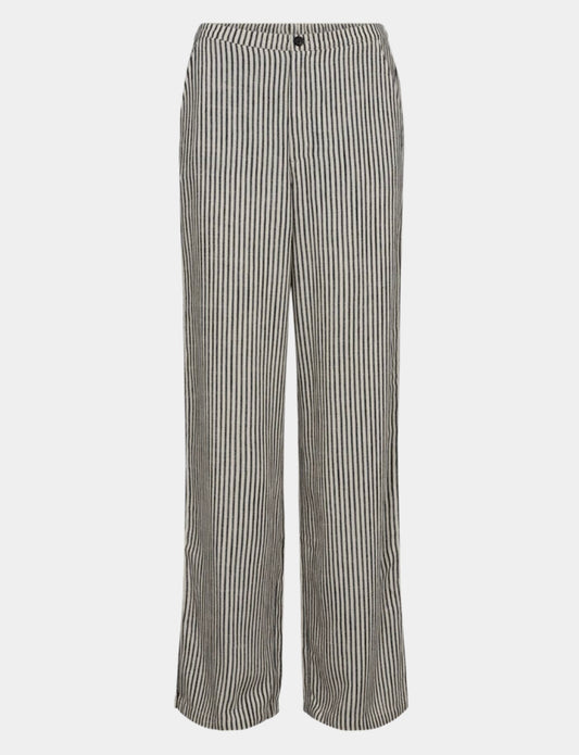 Freequent GIGI - STRIPED LINEN BLEND PANTS - WHITE AND BLUE