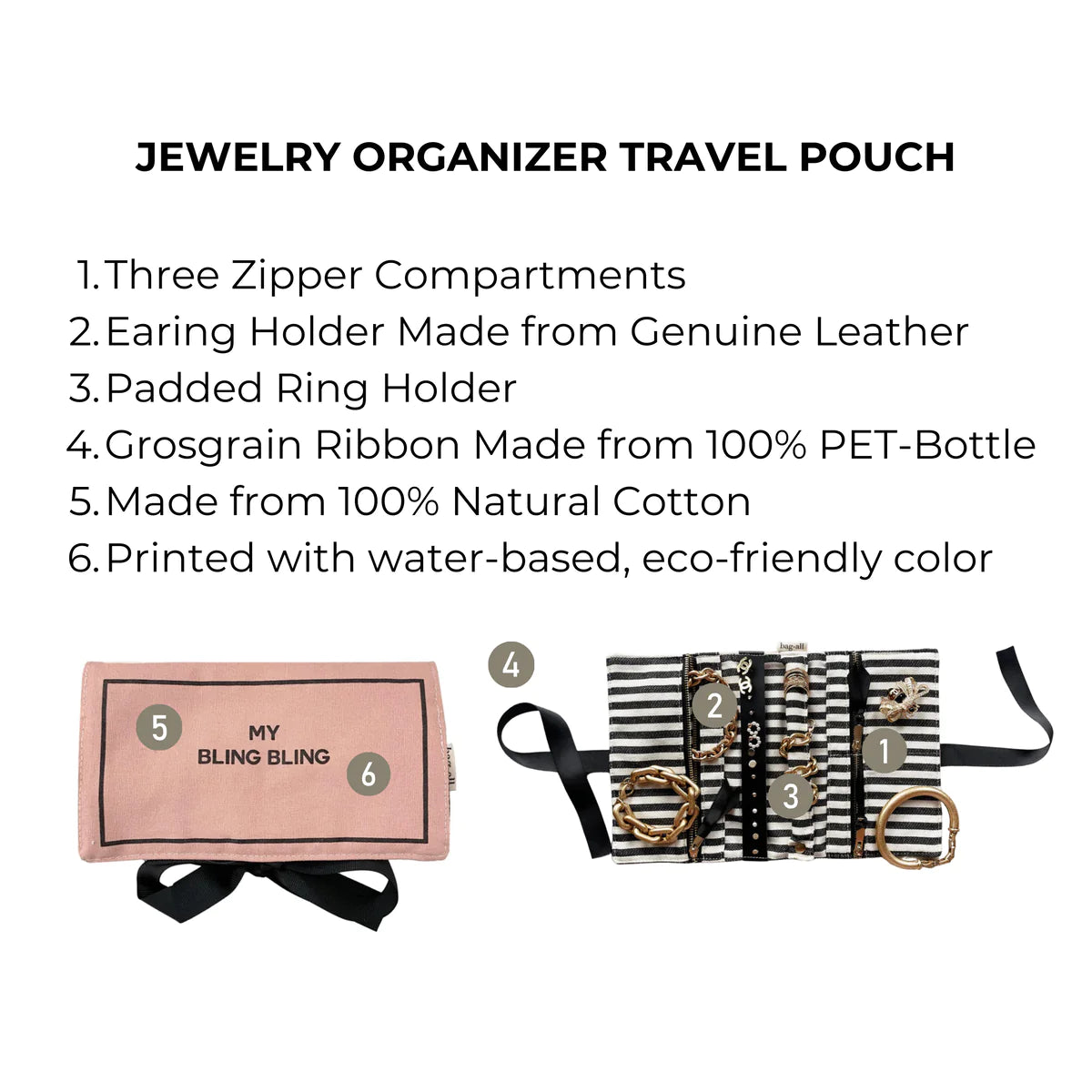 Bag-all JEWELRY ORGANIZER, TRAVEL POUCH, PINK/BLUSH