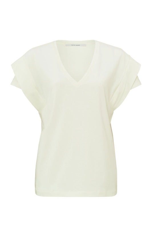 Yaya Top With V-neck And Double Short Sleeves In Regular Fit White