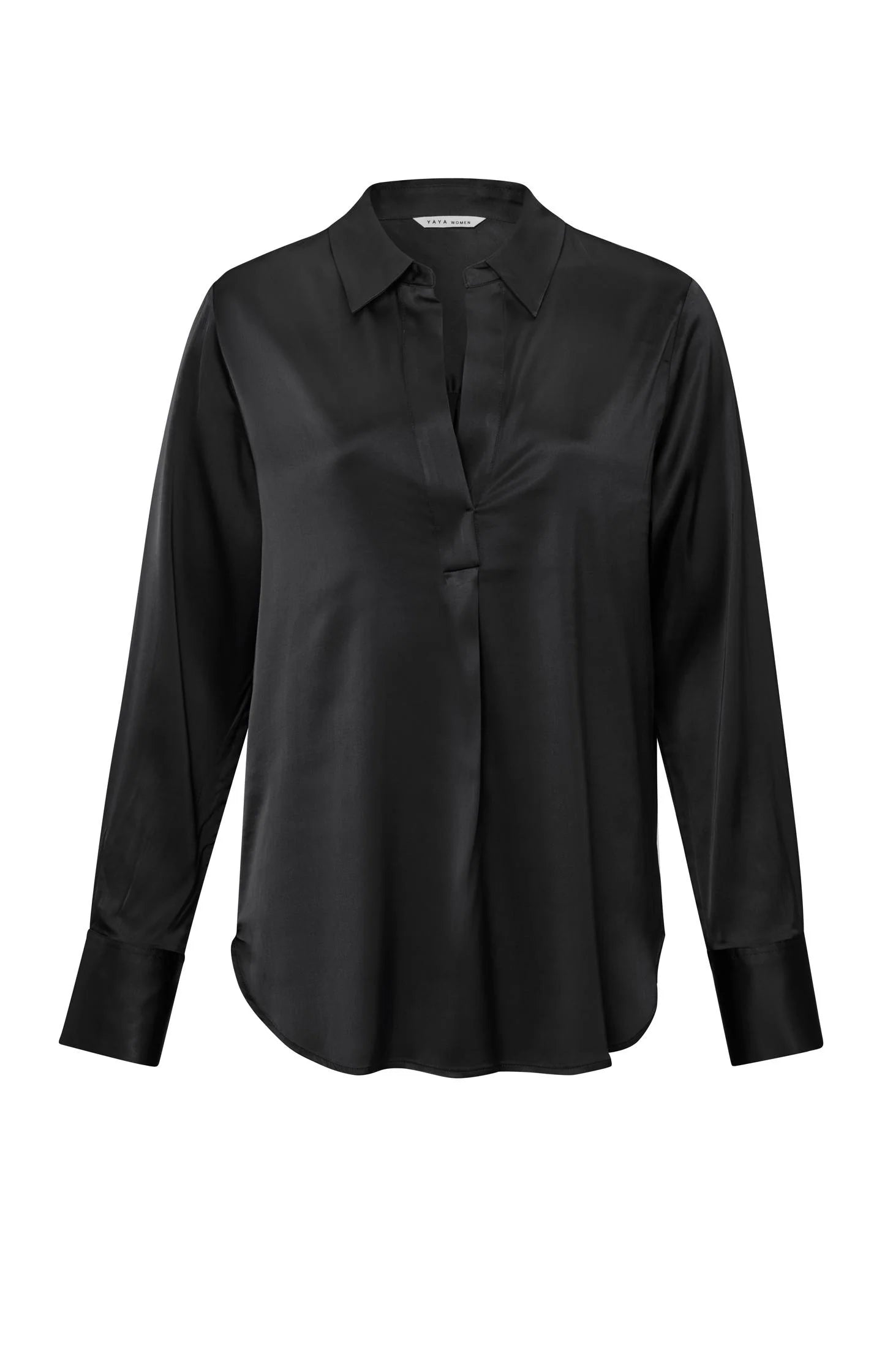 Yaya Satin Pull On Top With V-Neck Black