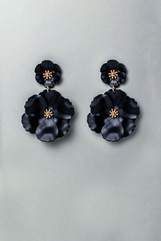 Bow19 FLOWER TWIN EARRINGS BLACK PEARL