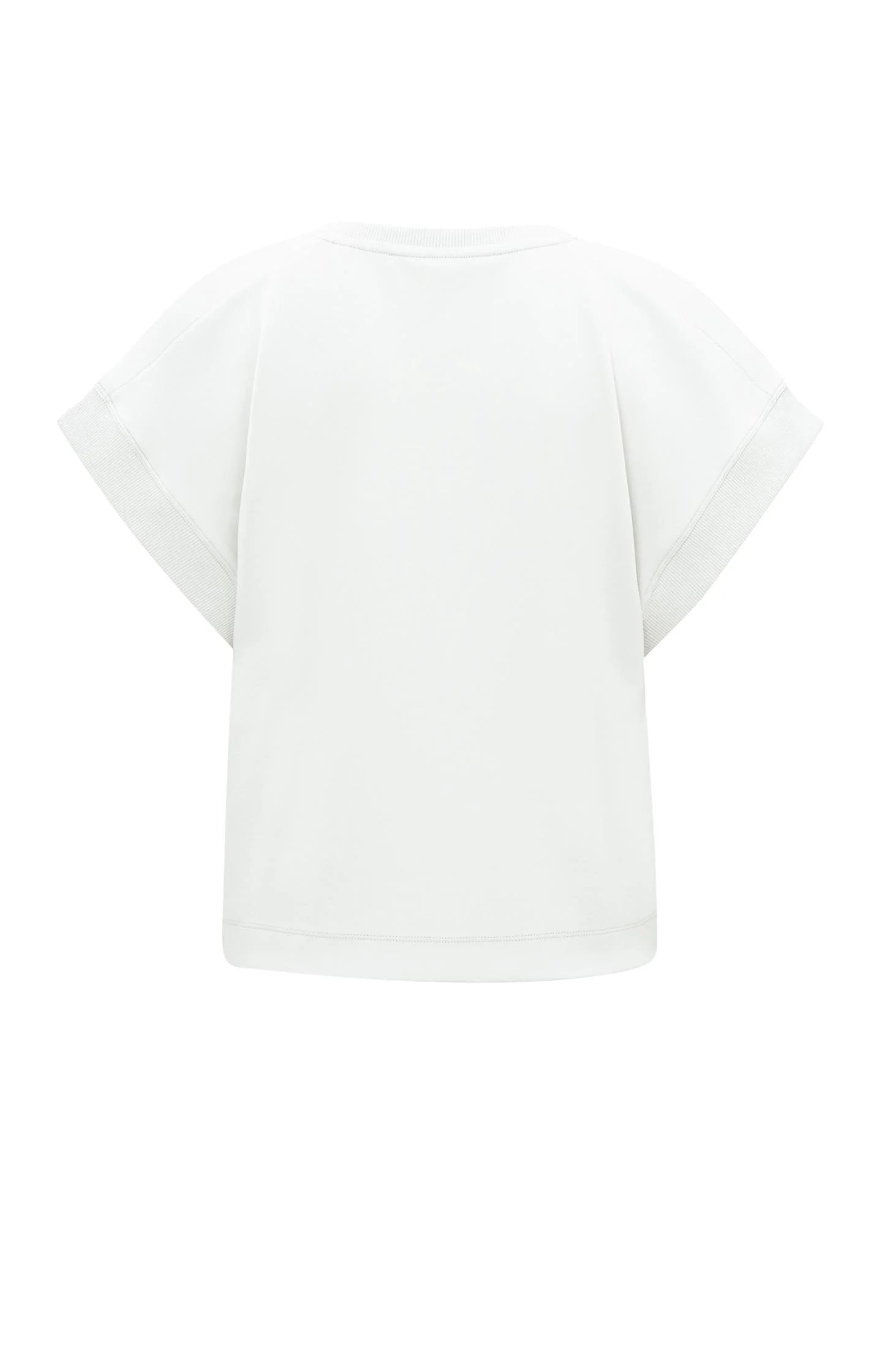 Yaya Top with crewneck, short sleeves and open shoulders Pure White