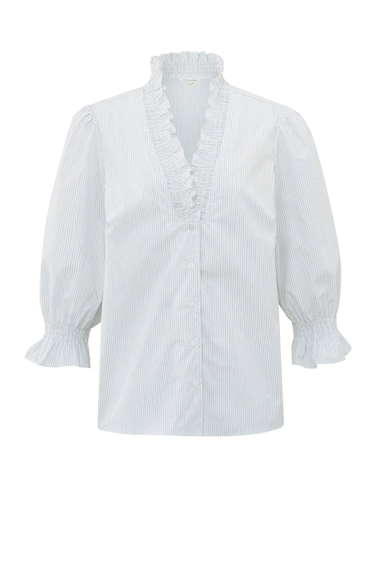 Yaya Blouse with V-neck, 7/8 puff sleeves, buttons and ruffles Off White