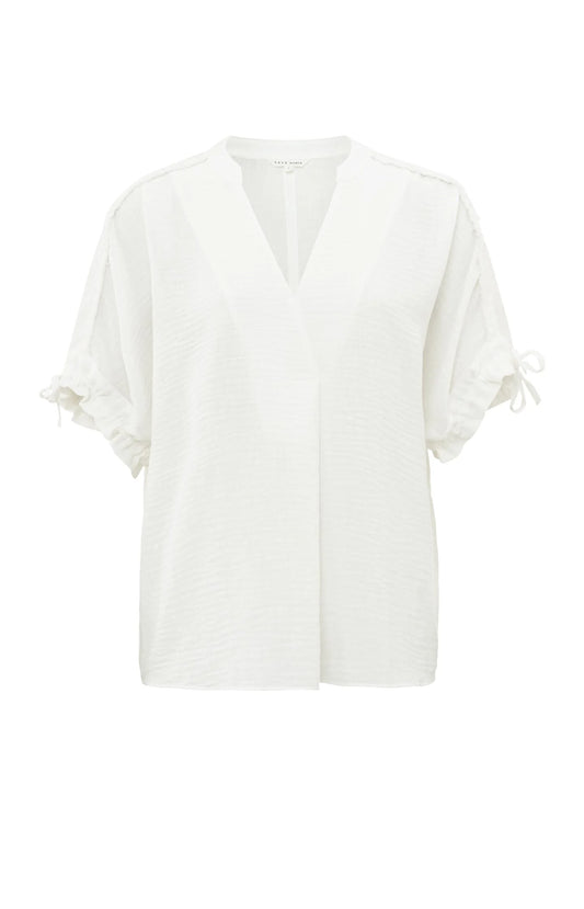Yaya Airy top with V-neck and short sleeves with drawstrings Off White