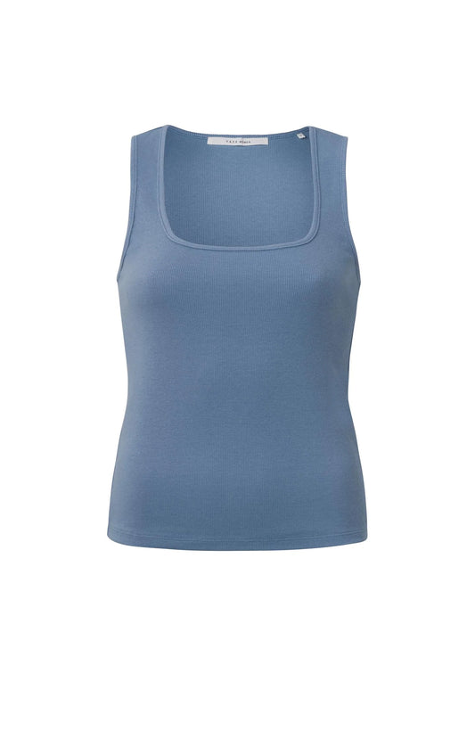 Yaya Rib knitted singlet with square neck in organic cotton Infinity Blue