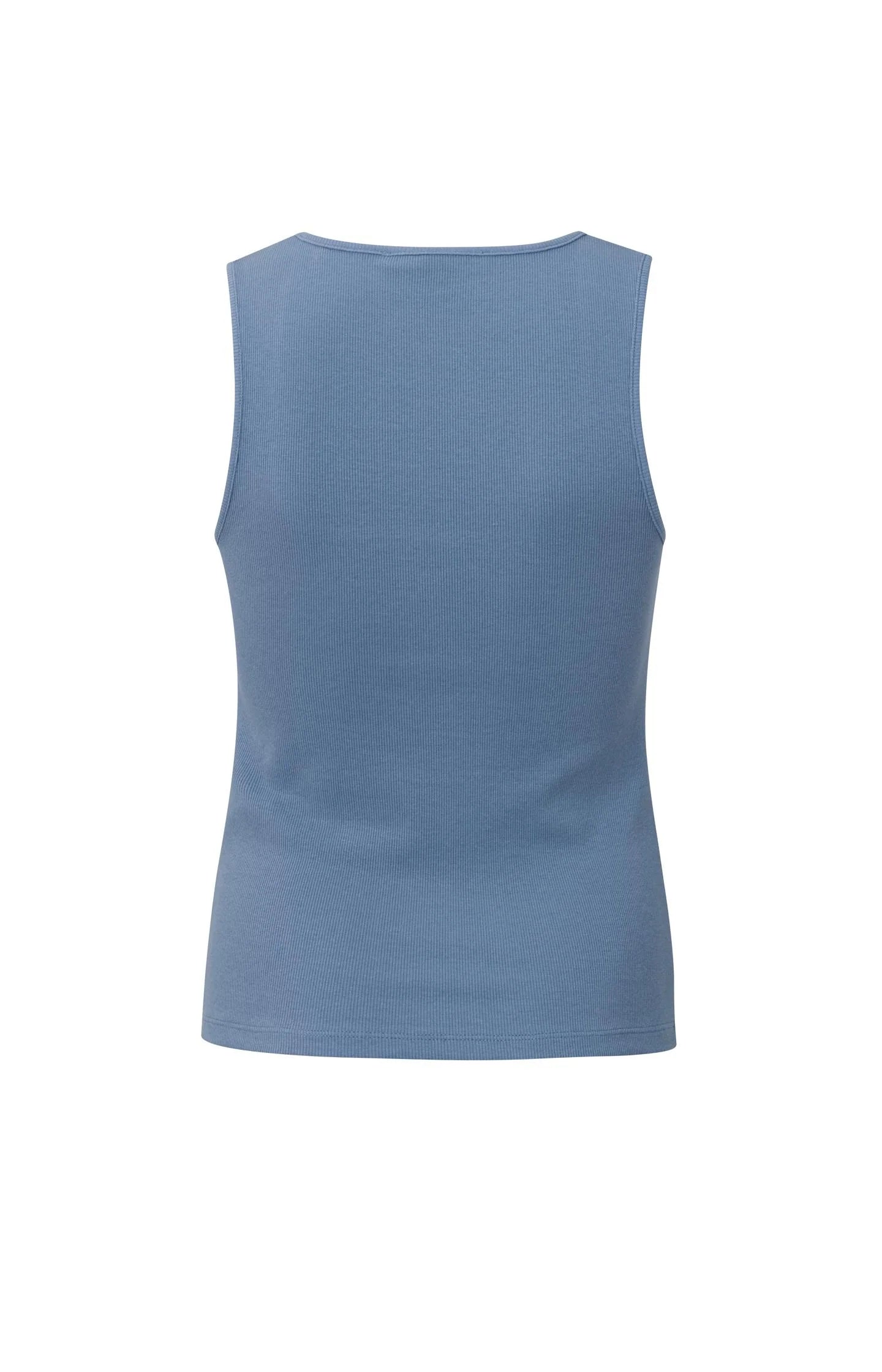 Yaya Rib knitted singlet with square neck in organic cotton Infinity Blue
