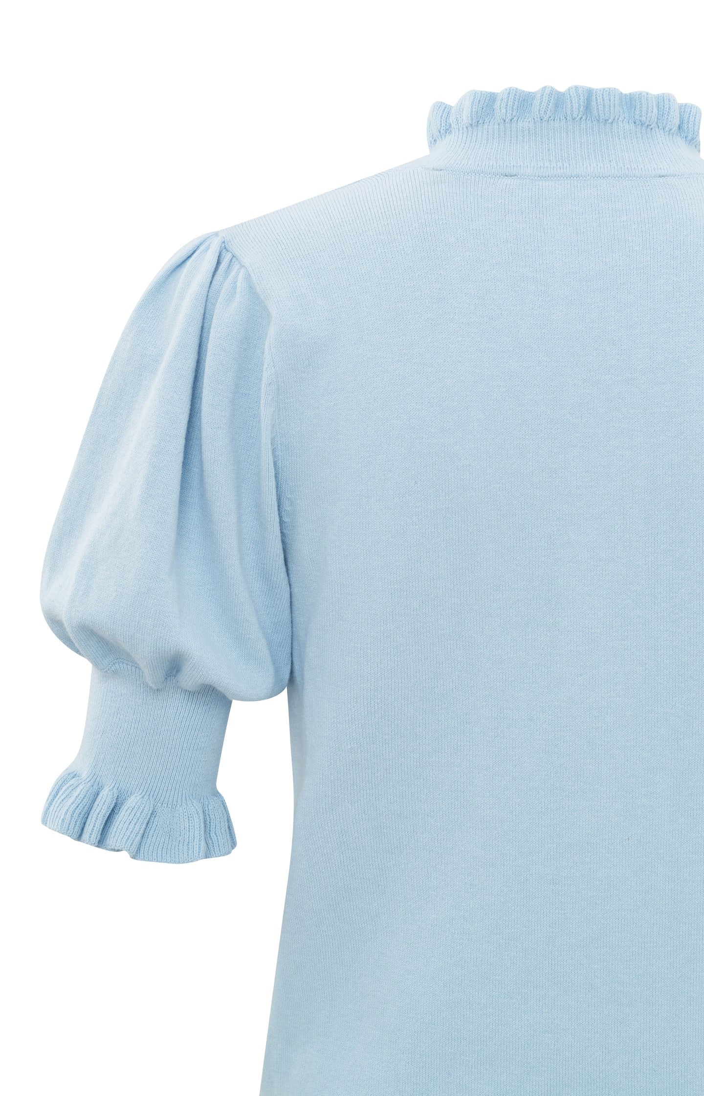 Yaya Sweater with V-neck, short puff sleeves and buttons Xenon Blue