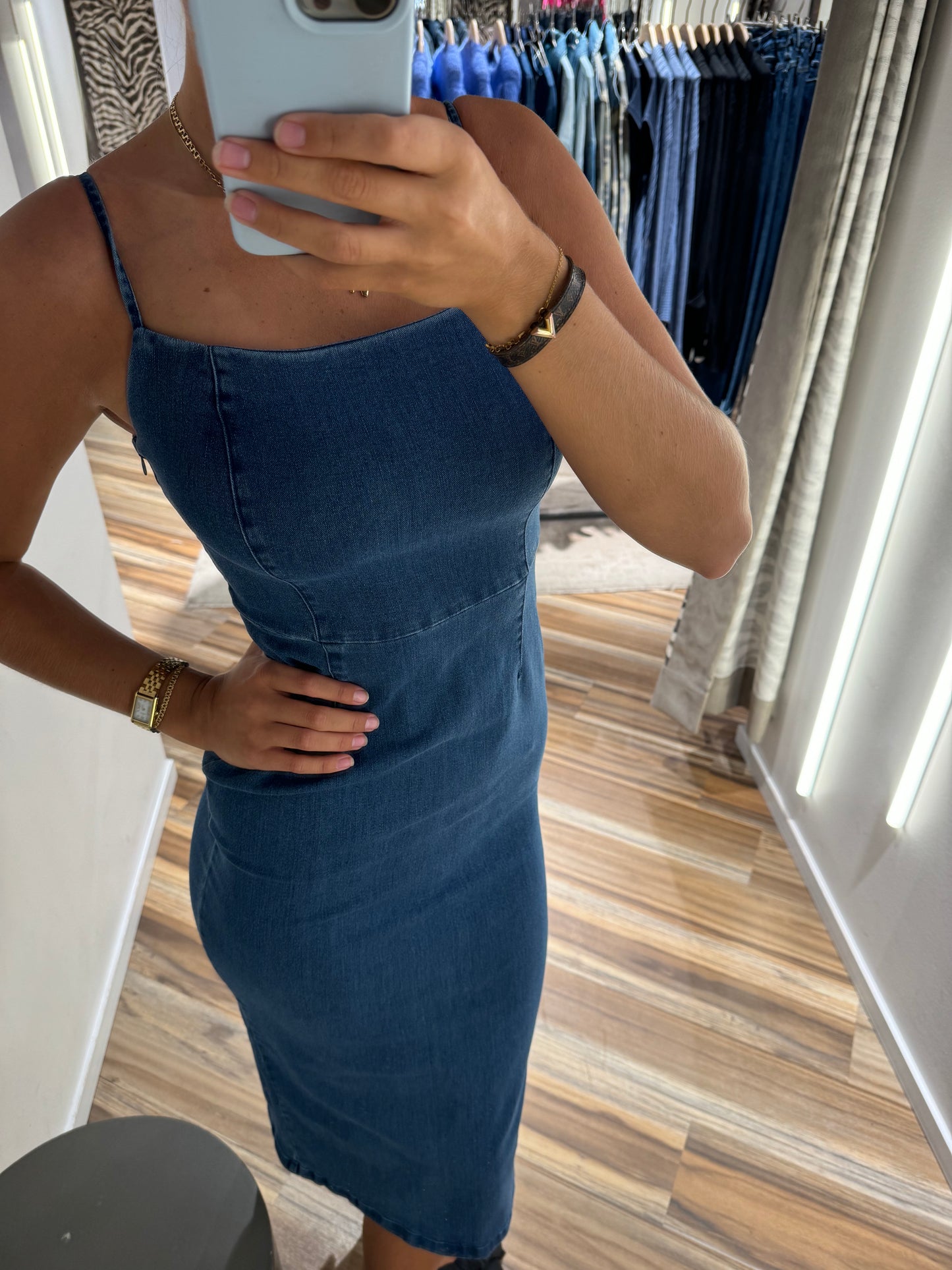 Vero Moda Flo Calf Denim Dress Dark Blue Denim