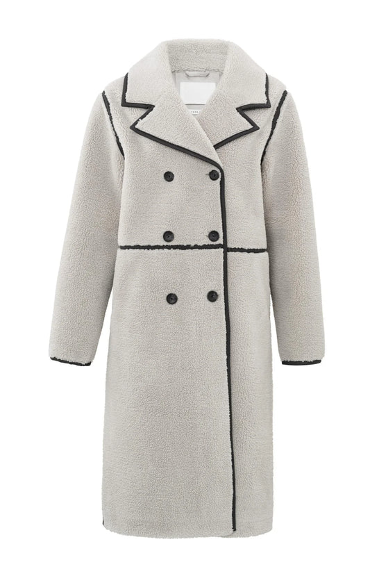 Yaya Long teddy coat with double-breasted buttons and collar