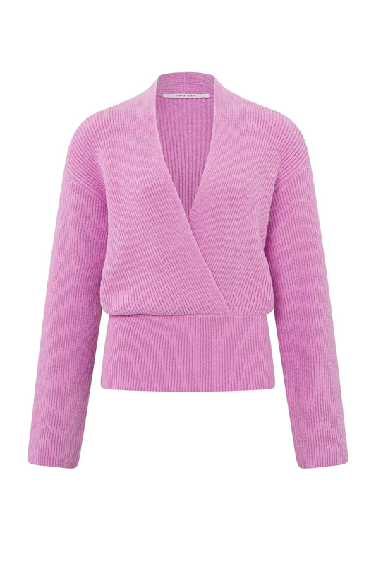 Yaya Cropped wrap sweater with V-neck and long wide sleeves Pink