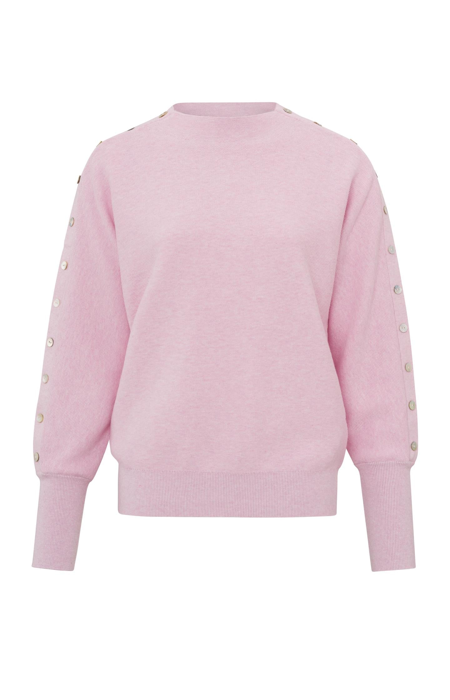 Yaya Sweater with boatneck, long sleeves and button details Pink