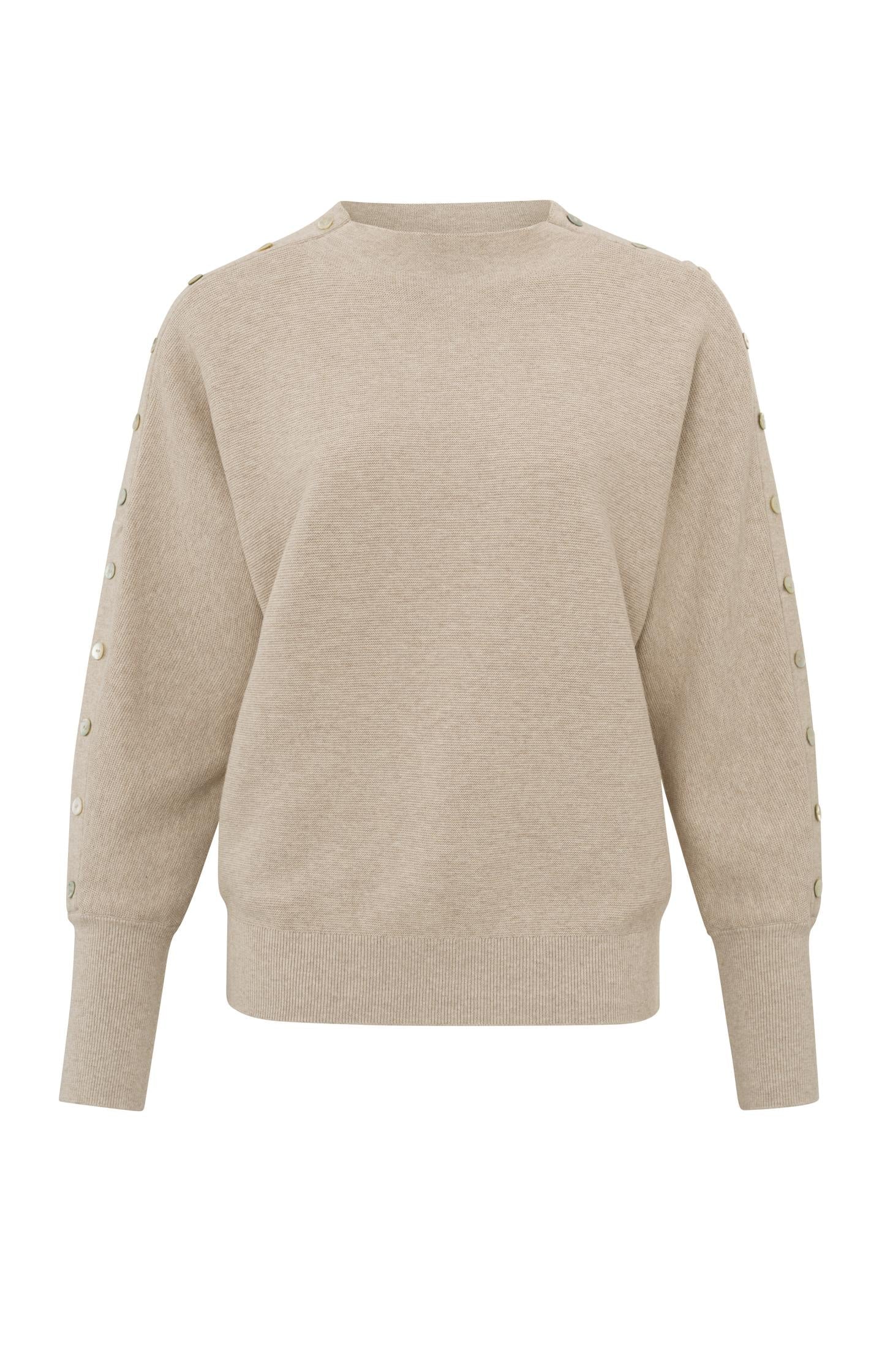 Yaya Sweater with boatneck, long sleeves and button details Beige